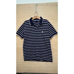 Brooks Brothers 1818 Performance Polo Shirt Navy White Stripe Slim Fit Mens L